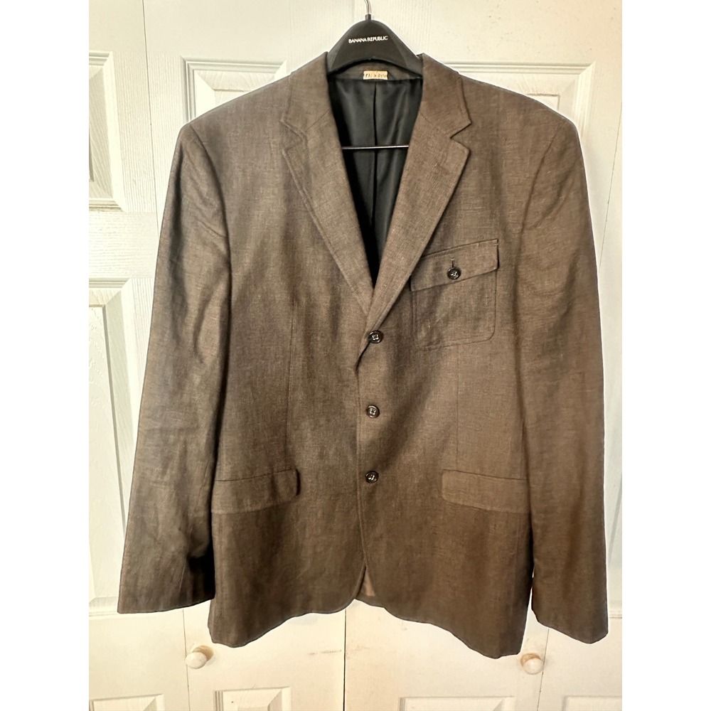Banana Republic Blazer Mens 46L Brown Wool Tweed Regular Fit Sport Coat Jacket